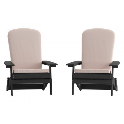 BLNK Charlestown All-Weather Poly Resin Folding Adirondack Chairs Set of 2 - Black, with Cream Cushions