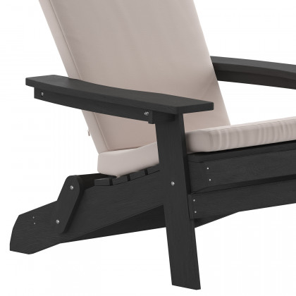 BLNK Charlestown All-Weather Poly Resin Folding Adirondack Chairs Set of 2 - Black, with Cream Cushions