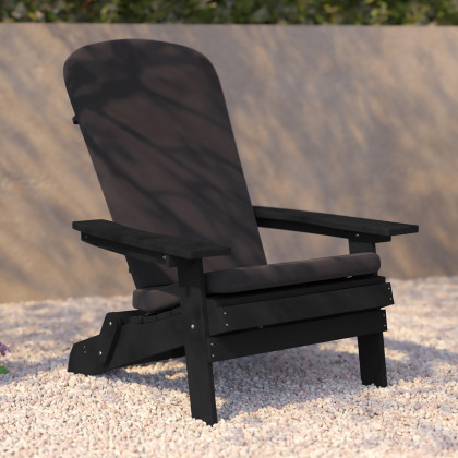 BLNK Charlestown All-Weather Poly Resin Folding Adirondack Chairs Set of 2 - Black, with Gray Cushions