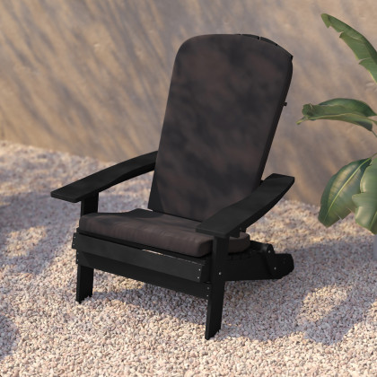 BLNK Charlestown All-Weather Poly Resin Folding Adirondack Chairs Set of 2 - Black, with Gray Cushions