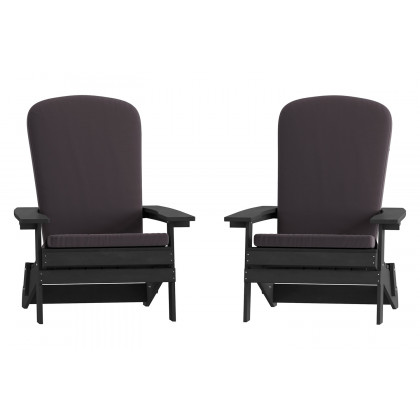 BLNK Charlestown All-Weather Poly Resin Folding Adirondack Chairs Set of 2 - Black, with Gray Cushions