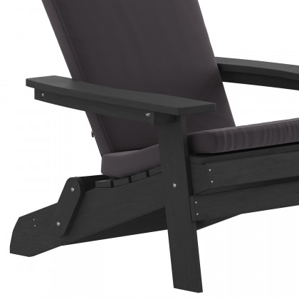 BLNK Charlestown All-Weather Poly Resin Folding Adirondack Chairs Set of 2 - Black, with Gray Cushions