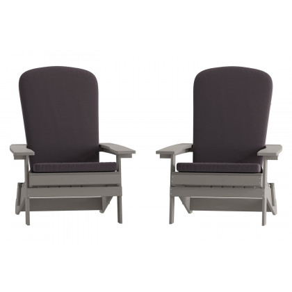 BLNK Charlestown All-Weather Poly Resin Folding Adirondack Chairs Set of 2 - Gray, with Gray Cushions
