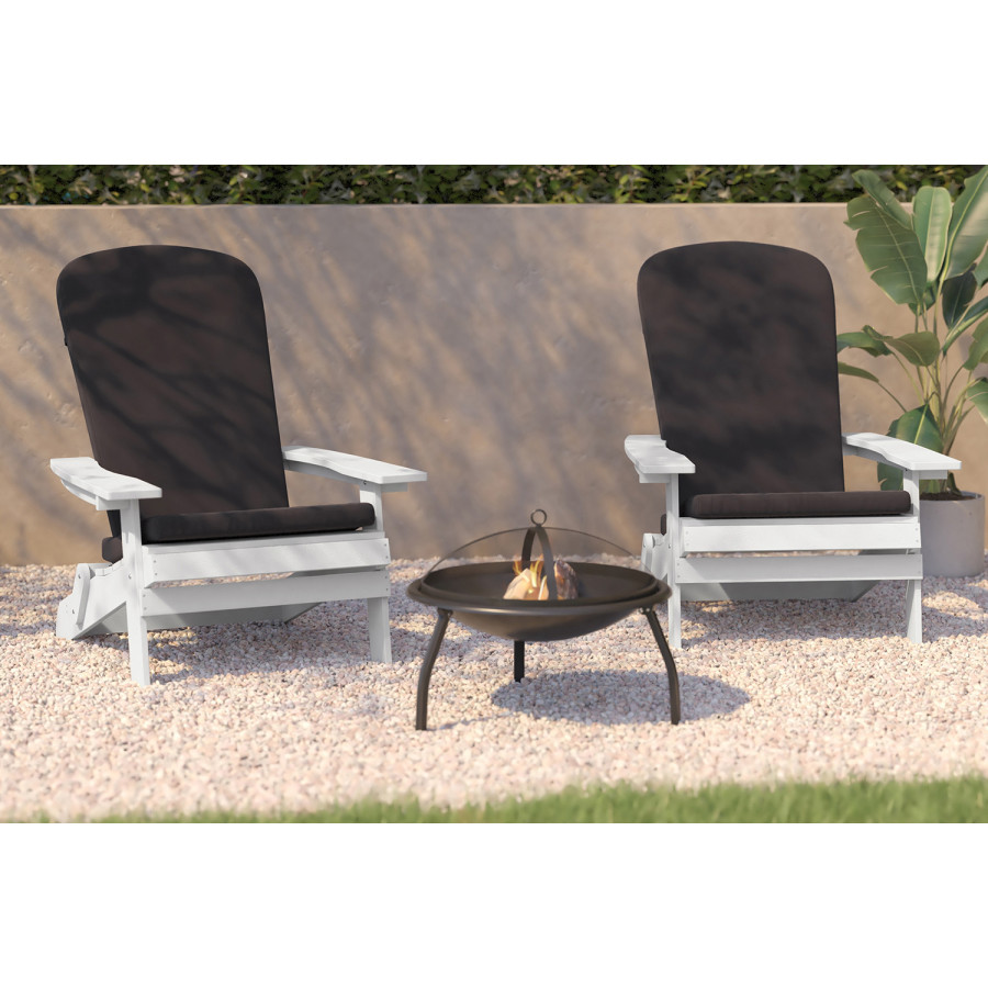 BLNK Charlestown All-Weather Poly Resin Folding Adirondack Chairs Set of 2 - White, with Gray Cushions