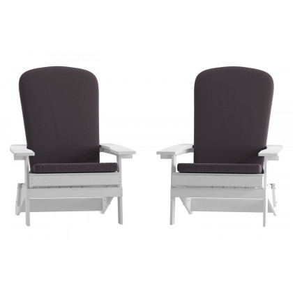 BLNK Charlestown All-Weather Poly Resin Folding Adirondack Chairs Set of 2 - White, with Gray Cushions