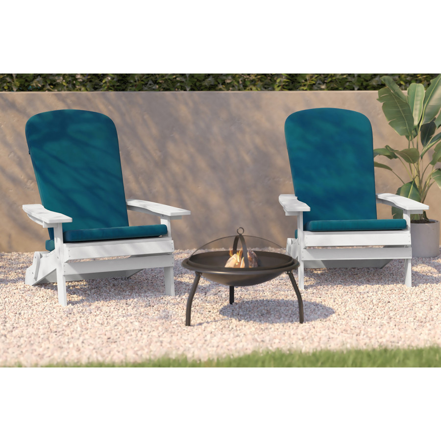 BLNK Charlestown All-Weather Poly Resin Folding Adirondack Chairs Set of 2 - White, with Teal Cushions