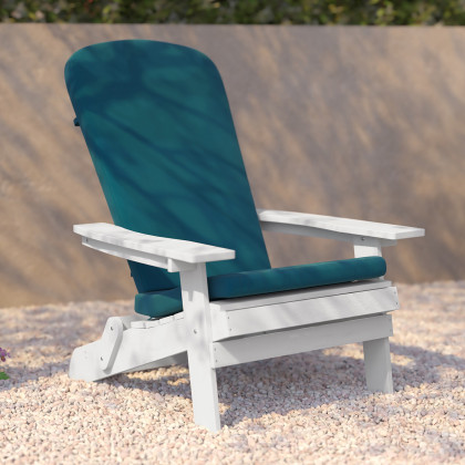 BLNK Charlestown All-Weather Poly Resin Folding Adirondack Chairs Set of 2 - White, with Teal Cushions