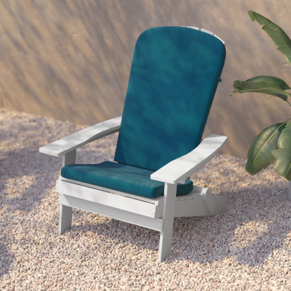 BLNK Charlestown All-Weather Poly Resin Folding Adirondack Chairs Set of 2 - White, with Teal Cushions