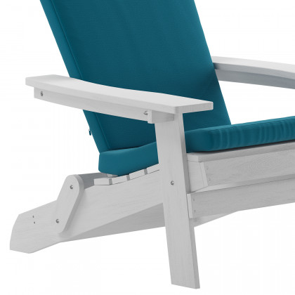 BLNK Charlestown All-Weather Poly Resin Folding Adirondack Chairs Set of 2 - White, with Teal Cushions