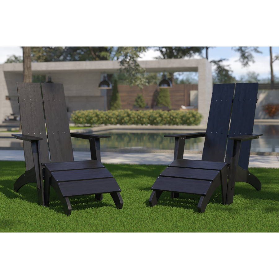 BLNK - Sawyer All-Weather Poly Resin Wood Adirondack Chairs with Foot Rests Set of 2