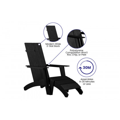 BLNK Sawyer All-Weather Poly Resin Wood Adirondack Chairs with Foot Rests Set of 2 - Black