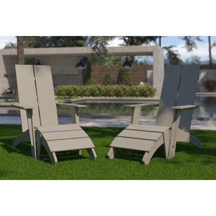 BLNK - Sawyer All-Weather Poly Resin Wood Adirondack Chairs with Foot Rests Set of 2