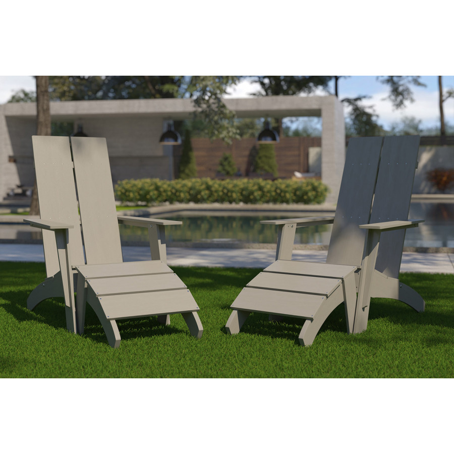 BLNK Sawyer All-Weather Poly Resin Wood Adirondack Chairs with Foot Rests Set of 2 - Gray