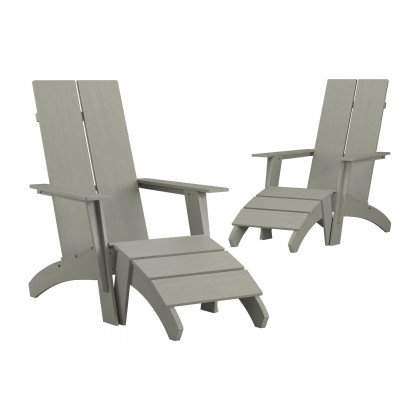 BLNK Sawyer All-Weather Poly Resin Wood Adirondack Chairs with Foot Rests Set of 2 - Gray