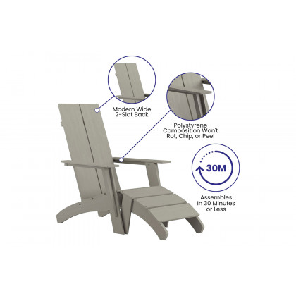 BLNK Sawyer All-Weather Poly Resin Wood Adirondack Chairs with Foot Rests Set of 2 - Gray