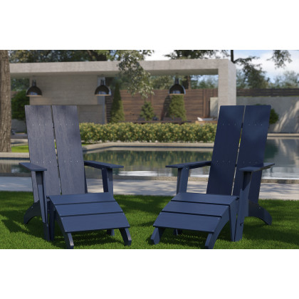 BLNK - Sawyer All-Weather Poly Resin Wood Adirondack Chairs with Foot Rests Set of 2