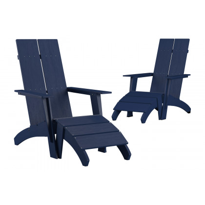 BLNK Sawyer All-Weather Poly Resin Wood Adirondack Chairs with Foot Rests Set of 2 - Navy