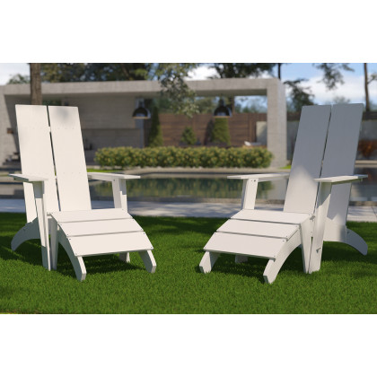 BLNK - Sawyer All-Weather Poly Resin Wood Adirondack Chairs with Foot Rests Set of 2