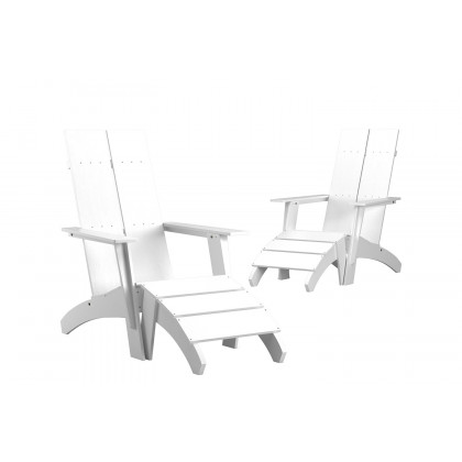 BLNK Sawyer All-Weather Poly Resin Wood Adirondack Chairs with Foot Rests Set of 2 - White
