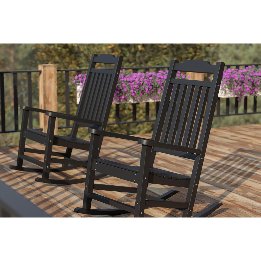BLNK Winston All-Weather Faux Wood Rocking Chair Set of 2 - Black
