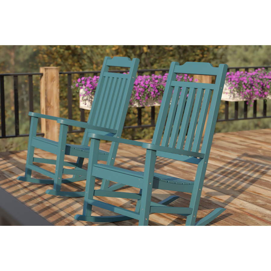 BLNK Winston All-Weather Faux Wood Rocking Chair Set of 2 - Teal