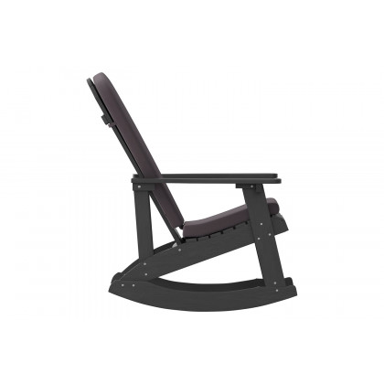 BLNK Savannah Poly Resin Wood All-Weather Adirondack Rocking Chairs with Gray Cushions for Deck, Porch, and Patio Set of 2 - Black