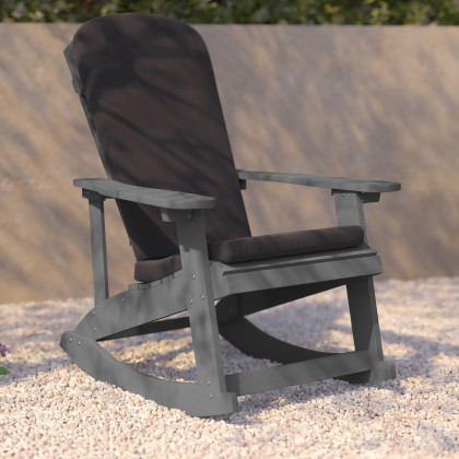 BLNK Savannah Poly Resin Wood All-Weather Adirondack Rocking Chairs with Gray Cushions for Deck, Porch, and Patio Set of 2 - Gray