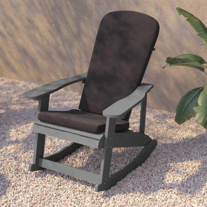 BLNK Savannah Poly Resin Wood All-Weather Adirondack Rocking Chairs with Gray Cushions for Deck, Porch, and Patio Set of 2 - Gray