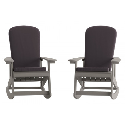 BLNK Savannah Poly Resin Wood All-Weather Adirondack Rocking Chairs with Gray Cushions for Deck, Porch, and Patio Set of 2 - Gray