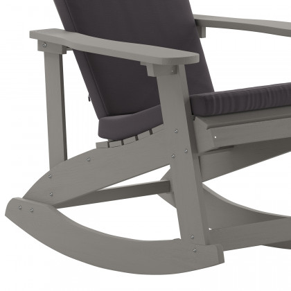 BLNK Savannah Poly Resin Wood All-Weather Adirondack Rocking Chairs with Gray Cushions for Deck, Porch, and Patio Set of 2 - Gray