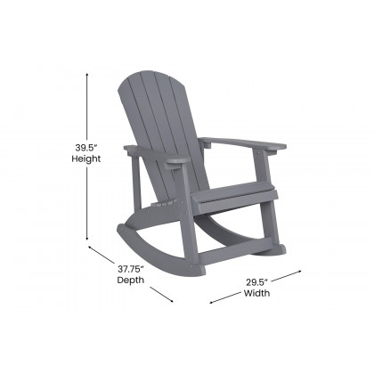 BLNK Savannah Poly Resin Wood All-Weather Adirondack Rocking Chairs with Gray Cushions for Deck, Porch, and Patio Set of 2 - Gray
