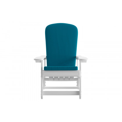 BLNK Savannah Poly Resin Wood All-Weather Adirondack Rocking Chairs with Teal Cushions for Deck, Porch, and Patio Set of 2 - White