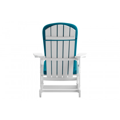 BLNK Savannah Poly Resin Wood All-Weather Adirondack Rocking Chairs with Teal Cushions for Deck, Porch, and Patio Set of 2 - White