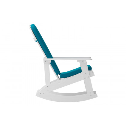 BLNK Savannah Poly Resin Wood All-Weather Adirondack Rocking Chairs with Teal Cushions for Deck, Porch, and Patio Set of 2 - White