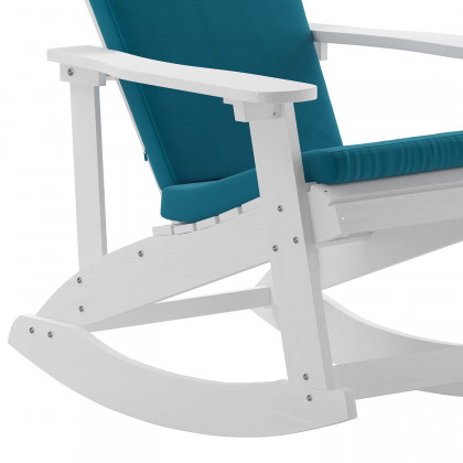 BLNK Savannah Poly Resin Wood All-Weather Adirondack Rocking Chairs with Teal Cushions for Deck, Porch, and Patio Set of 2 - White