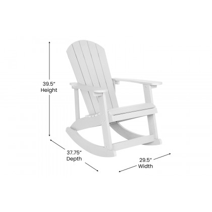 BLNK Savannah Poly Resin Wood All-Weather Adirondack Rocking Chairs with Teal Cushions for Deck, Porch, and Patio Set of 2 - White