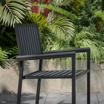 BLNK - Harris Commercial Indoor-Outdoor Stacking Club Chairs with Black Poly Resin Slatted Backs and Seats Set of 2