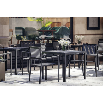 BLNK - Harris Commercial Indoor-Outdoor Stacking Club Chairs with Black Poly Resin Slatted Backs and Seats Set of 2