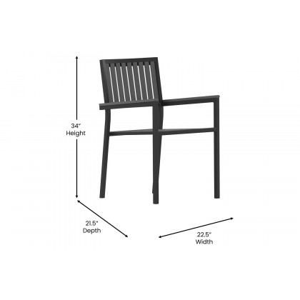 BLNK - Harris Commercial Indoor-Outdoor Stacking Club Chairs with Black Poly Resin Slatted Backs and Seats Set of 2