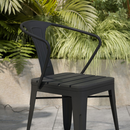 BLNK - Helvey Commercial Indoor-Outdoor Stacking Arm Chair with Vertical Slat Back and Poly Resin Slatted Seat
