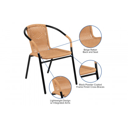 BLNK Lila Indoor-Outdoor Rattan Restaurant Stack Chair 2 Pack - Beige