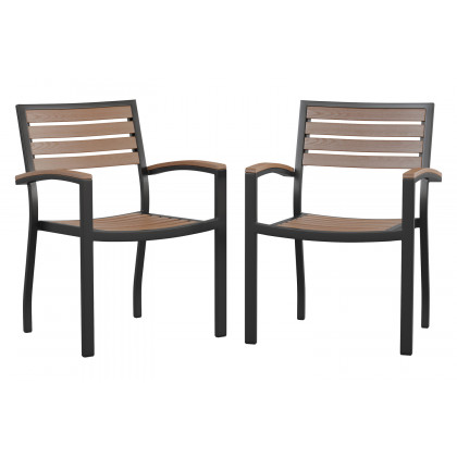 BLNK - Lark Commercial Outdoor Black Aluminum Stackable Faux Side Patio Chairs Set of 2