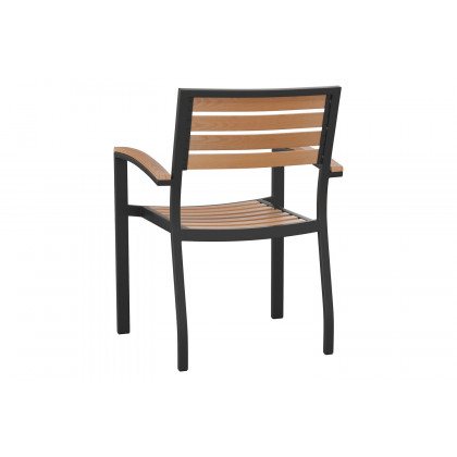BLNK Lark Commercial Outdoor Black Aluminum Stackable Faux Side Patio Chairs Set of 2 - Teak