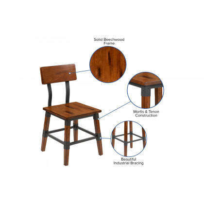 BLNK - Jackson Wood Rustic Antique Walnut Industrial Dining Chair 2 Pack