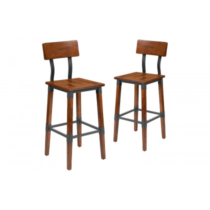 BLNK - Jackson Rustic Antique Walnut Industrial Wood Dining Bar Stool 2 Pack