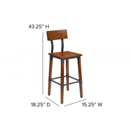 BLNK - Jackson Rustic Antique Walnut Industrial Wood Dining Bar Stool 2 Pack