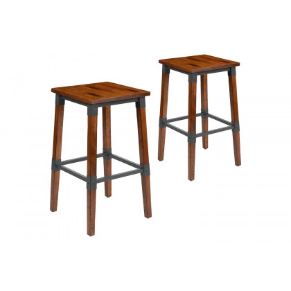 BLNK - Jackson Wood Rustic Antique Walnut Industrial Dining Backless Bar Stool 2 Pack