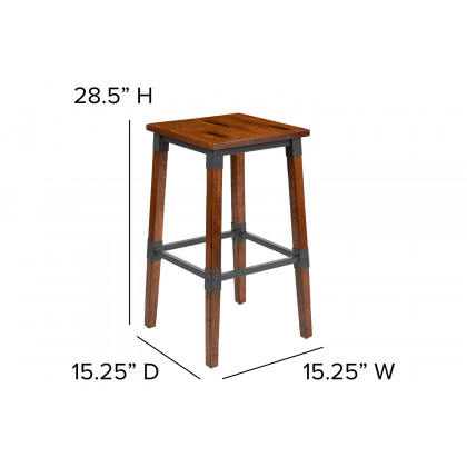BLNK - Jackson Wood Rustic Antique Walnut Industrial Dining Backless Bar Stool 2 Pack