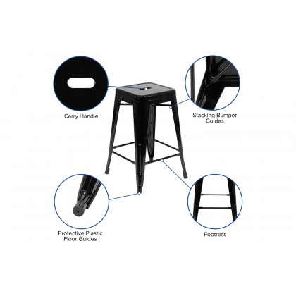 BLNK Cierra Metal Counter-Height Indoor Bar Stool Set of 4 - Black