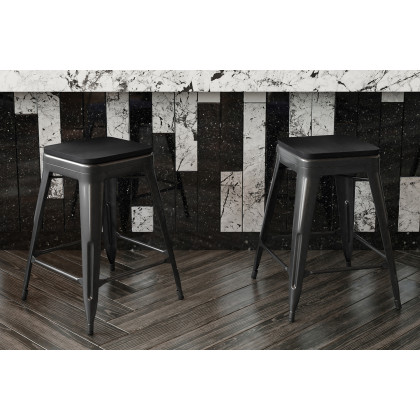 BLNK - Cierra Commercial Metal Backless Indoor Counter Height Stools with All-Weather Poly Resin Seats Set of 4